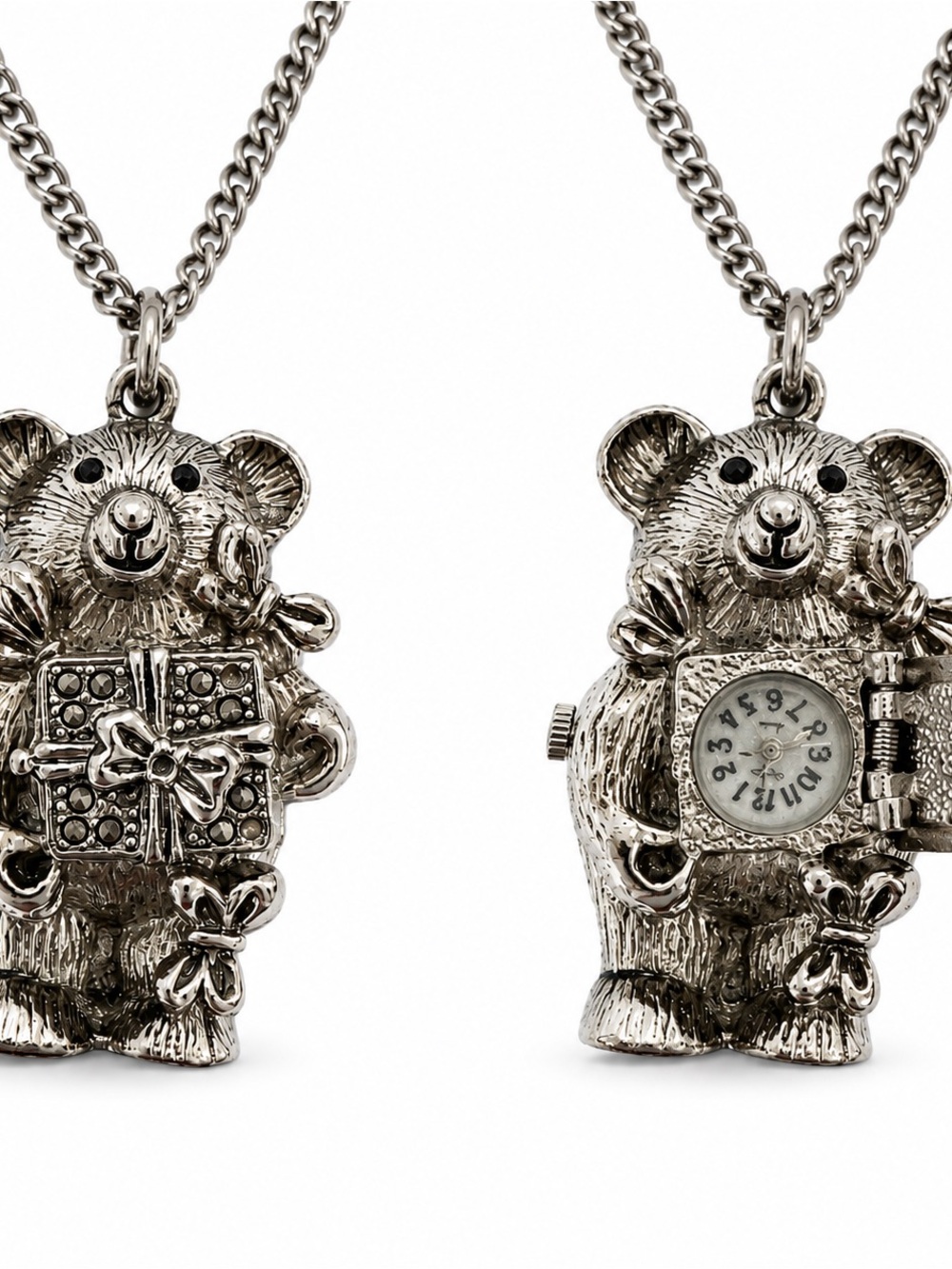 Teddy Bear Hidden Watch Necklace 30” Chain New Battery
